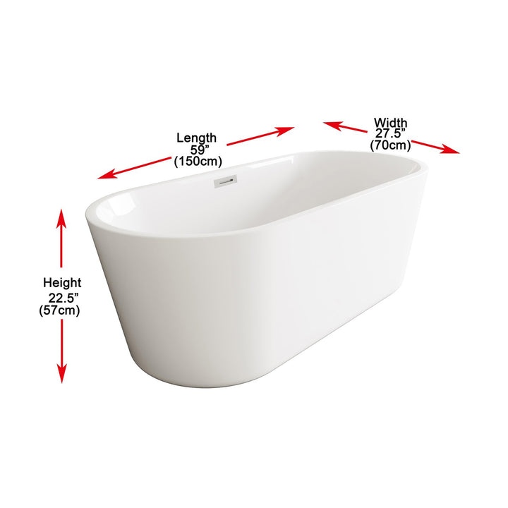 59 Inch Soaking Bathtub In Glossy White With Brushed Nickel Trim - View 5 - Joshua Marshal