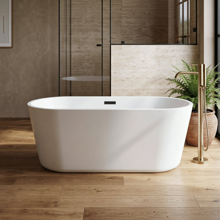 59 Inch Soaking Bathtub In Glossy White With Matte Black Trim Glossy White Finish - KITCHEN & BATH by Joshua Marshal