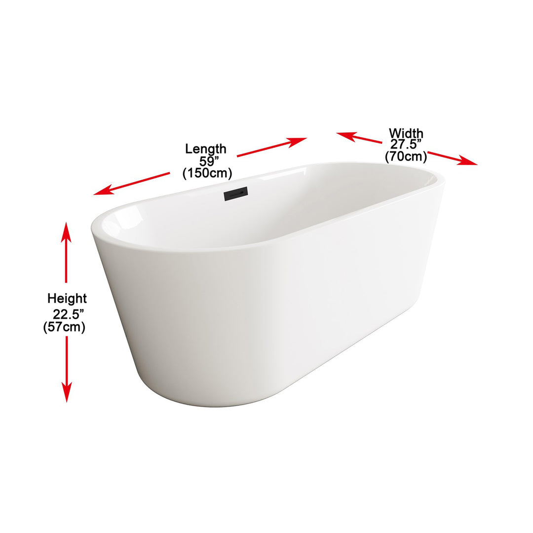 59 Inch Soaking Bathtub In Glossy White With Matte Black Trim - View 4 - Joshua Marshal