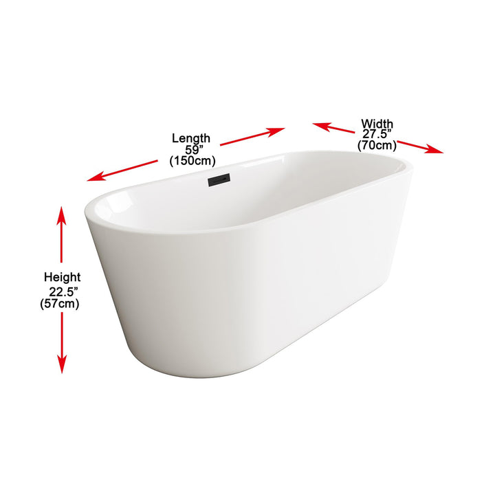 59 Inch Soaking Bathtub In Glossy White With Matte Black Trim - View 4 - Joshua Marshal