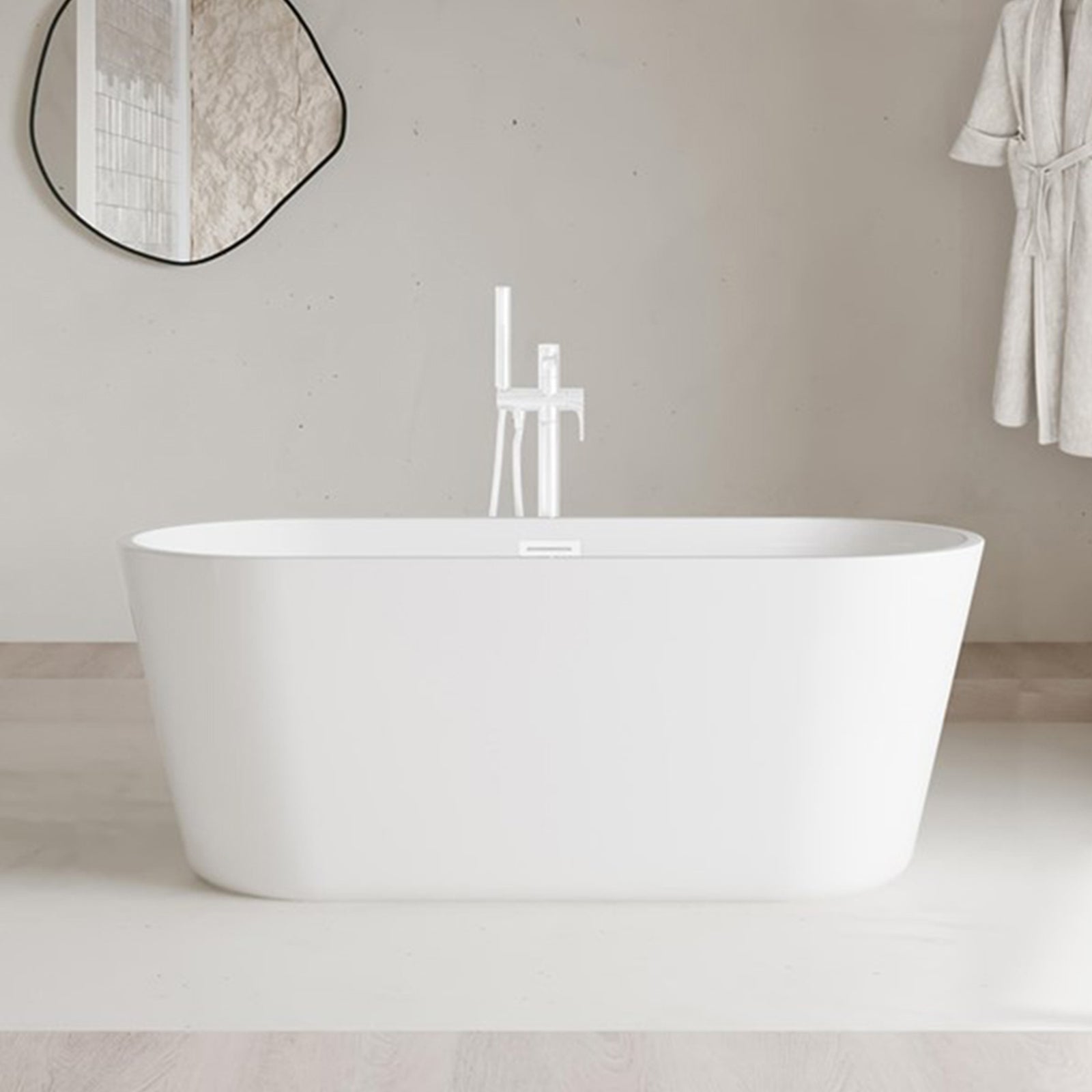 59 Inch Soaking Bathtub In Glossy White With Polished White Trim Glossy White Finish - KITCHEN & BATH by Joshua Marshal