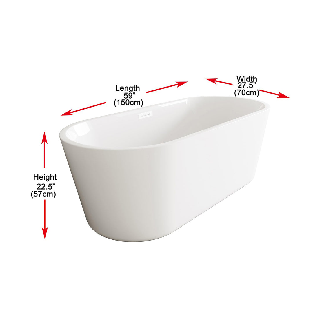 59 Inch Soaking Bathtub In Glossy White With Polished White Trim - View 6 - Joshua Marshal