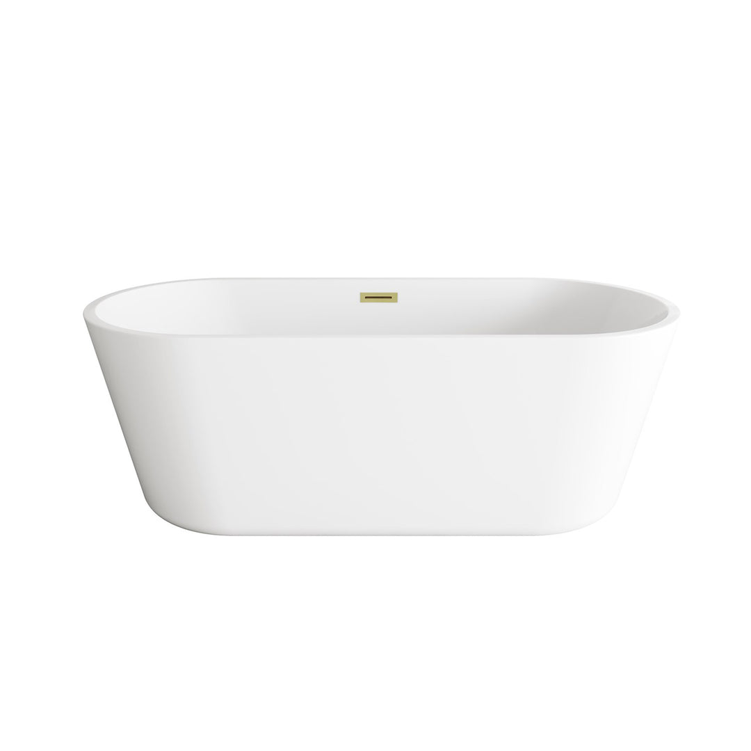 65 Inch Soaking Bathtub In Glossy White With Brushed Gold Trim - View 3 - Joshua Marshal