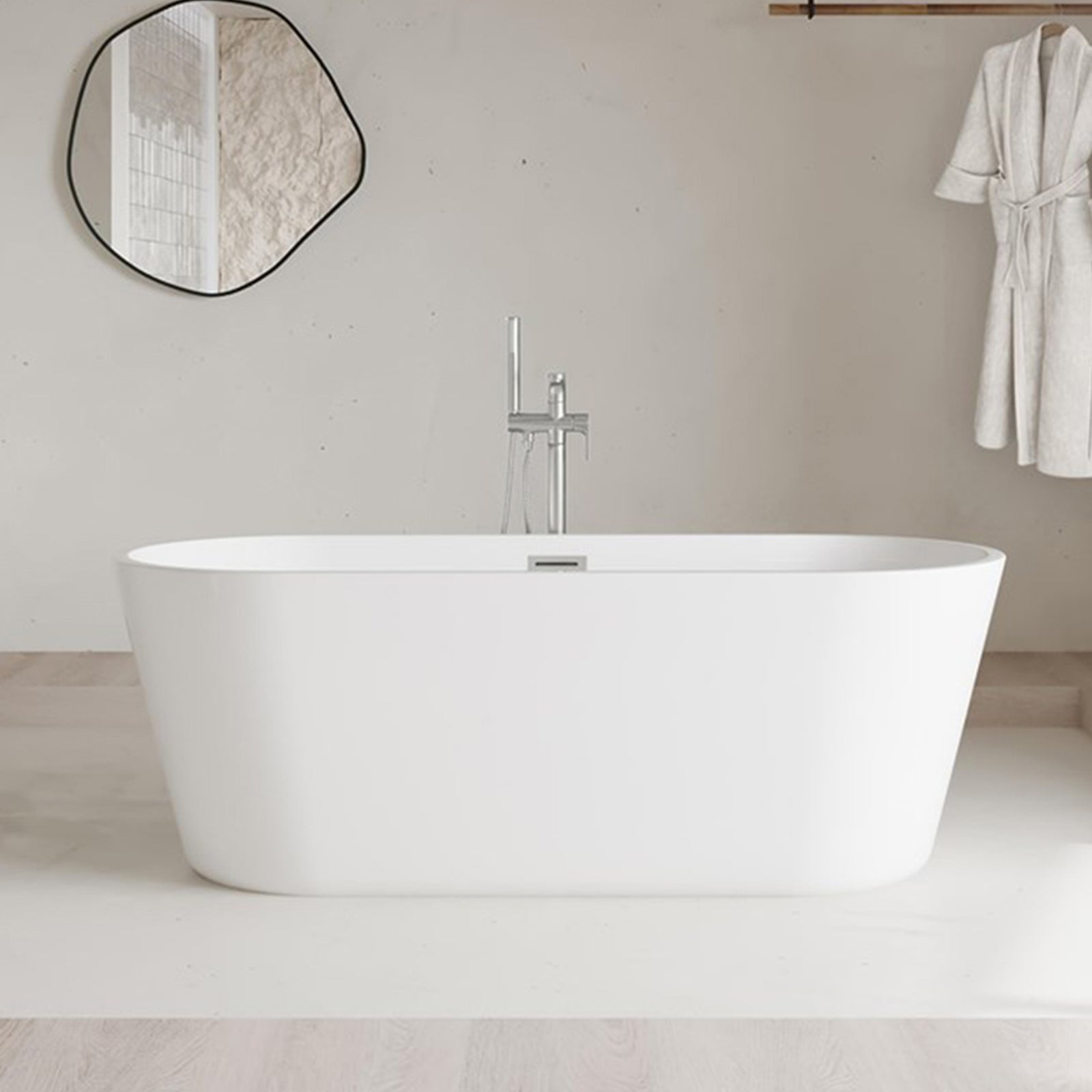 65 Inch Soaking Bathtub In Glossy White With Brushed Nickel Trim Glossy White Finish - KITCHEN & BATH by Joshua Marshal