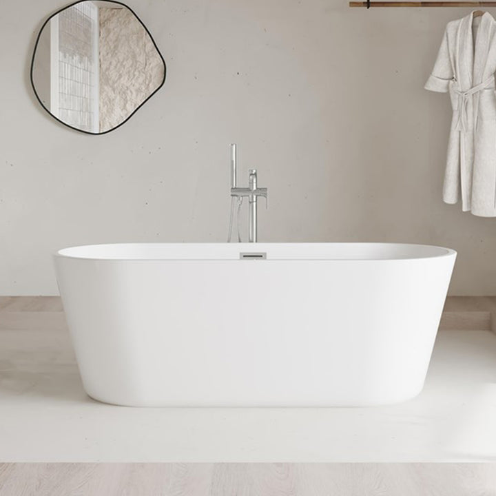 65 Inch Soaking Bathtub In Glossy White With Brushed Nickel Trim Glossy White Finish - KITCHEN & BATH by Joshua Marshal