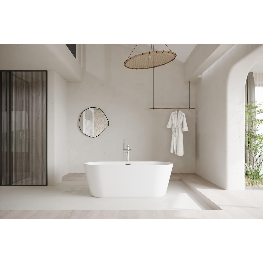 65 Inch Soaking Bathtub In Glossy White With Brushed Nickel Trim - View 2 - Joshua Marshal