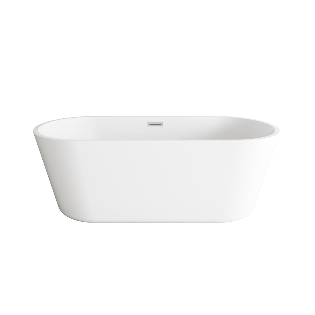 65 Inch Soaking Bathtub In Glossy White With Brushed Nickel Trim - View 3 - Joshua Marshal