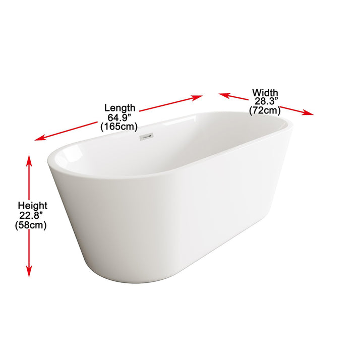 65 Inch Soaking Bathtub In Glossy White With Brushed Nickel Trim - View 4 - Joshua Marshal