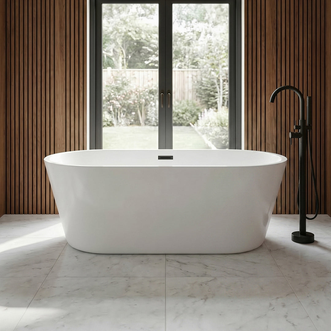 65 Inch Soaking Bathtub In Glossy White With Matte Black Trim Glossy White Finish - KITCHEN & BATH by Joshua Marshal