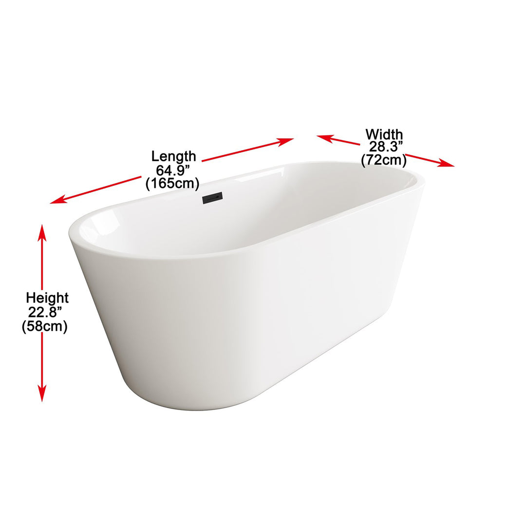 65 Inch Soaking Bathtub In Glossy White With Matte Black Trim - View 5 - Joshua Marshal