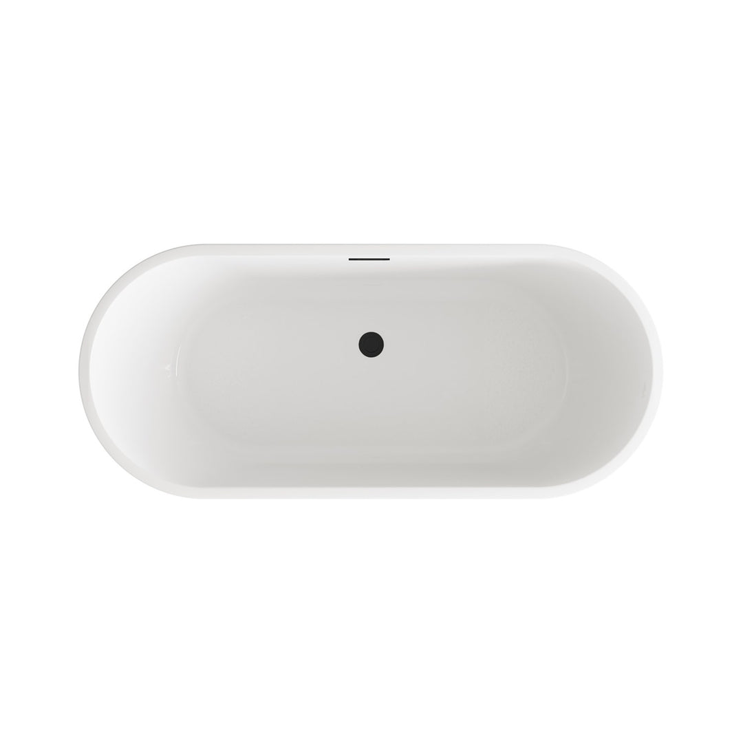 65 Inch Soaking Bathtub In Glossy White With Matte Black Trim - View 6 - Joshua Marshal