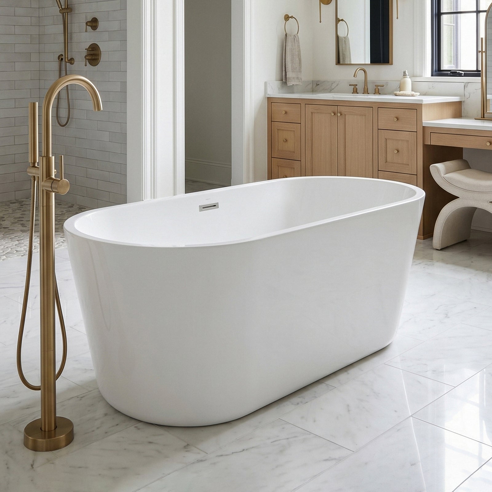 65 Inch Soaking Bathtub In Glossy White With Polished White Trim Glossy White Finish - KITCHEN & BATH by Joshua Marshal