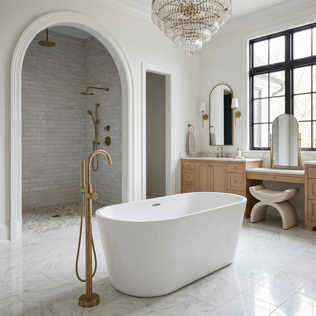 65 Inch Soaking Bathtub In Glossy White With Polished White Trim - View 2 - Joshua Marshal