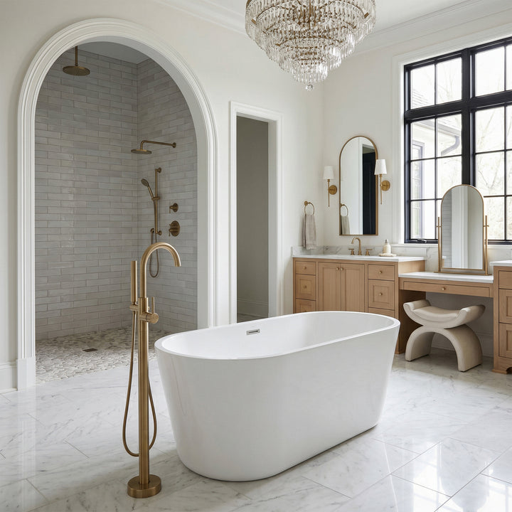 65 Inch Soaking Bathtub In Glossy White With Polished White Trim - View 2 - Joshua Marshal