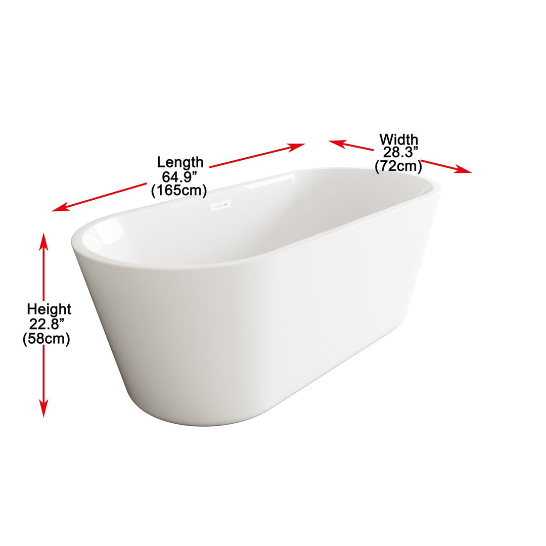 65 Inch Soaking Bathtub In Glossy White With Polished White Trim - View 4 - Joshua Marshal