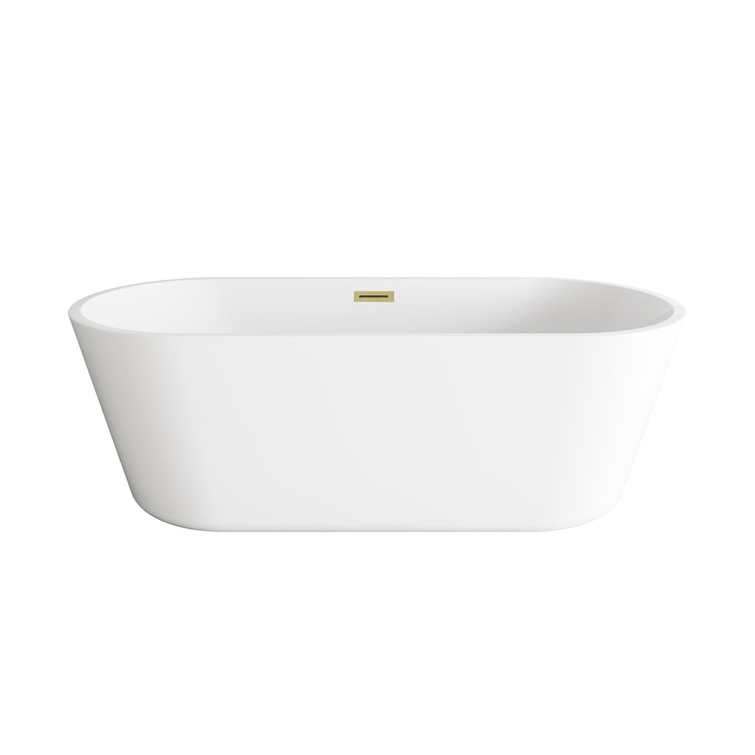 71 Inch Soaking Bathtub In Glossy White With Brushed Gold Trim - View 3 - Joshua Marshal