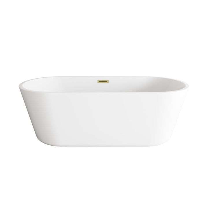 71 Inch Soaking Bathtub In Glossy White With Brushed Gold Trim - View 3 - Joshua Marshal