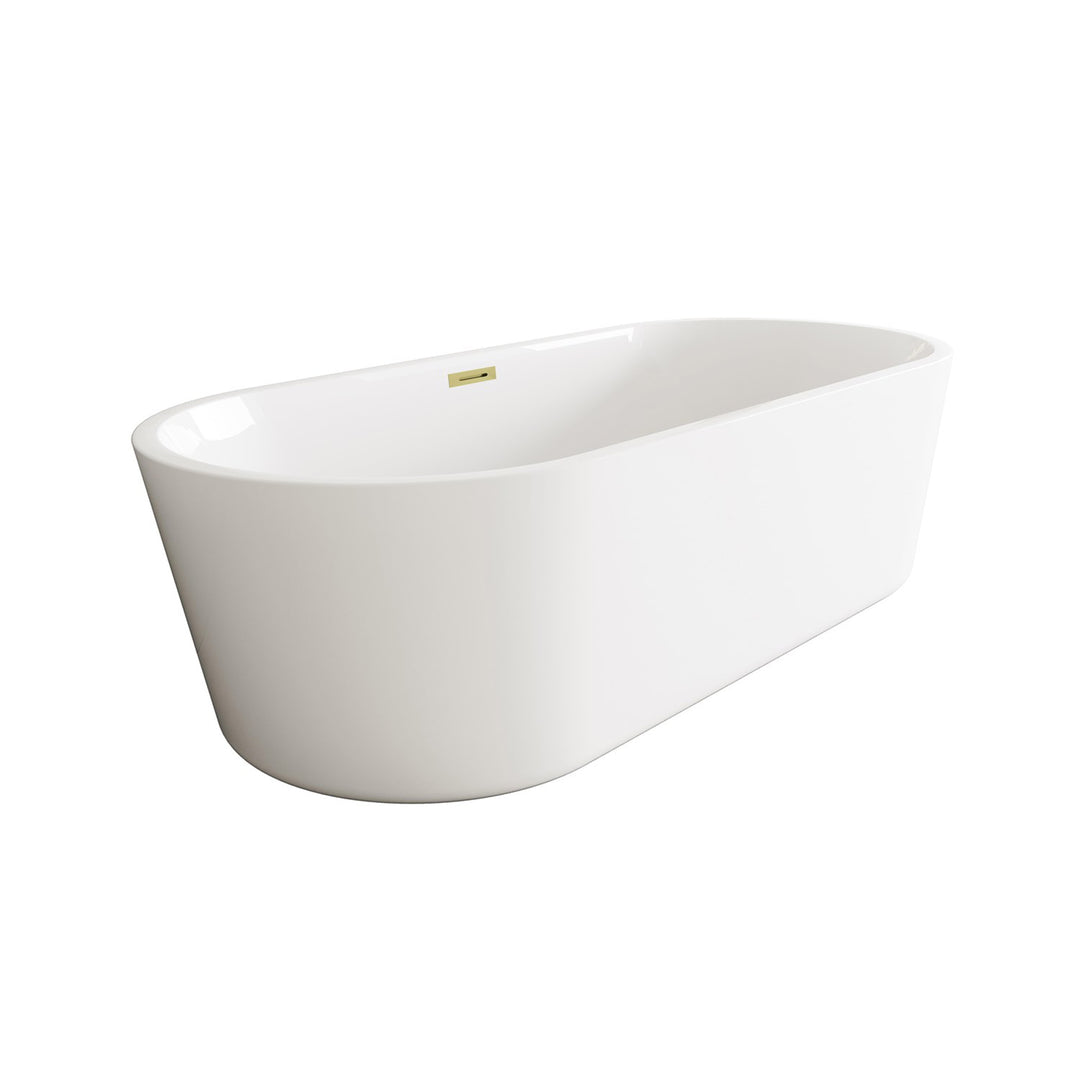 71 Inch Soaking Bathtub In Glossy White With Brushed Gold Trim - View 4 - Joshua Marshal
