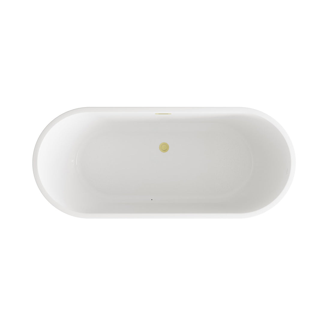 71 Inch Soaking Bathtub In Glossy White With Brushed Gold Trim - View 6 - Joshua Marshal