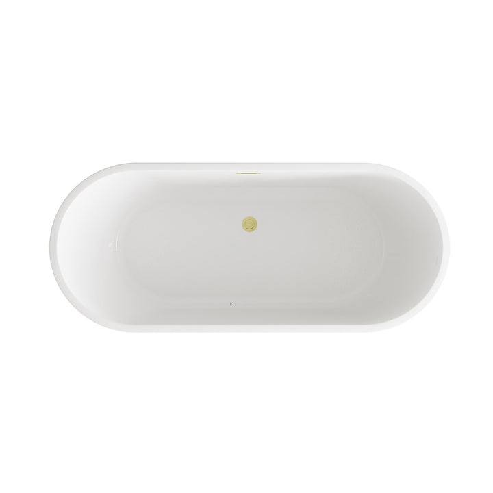 71 Inch Soaking Bathtub In Glossy White With Brushed Gold Trim - View 6 - Joshua Marshal