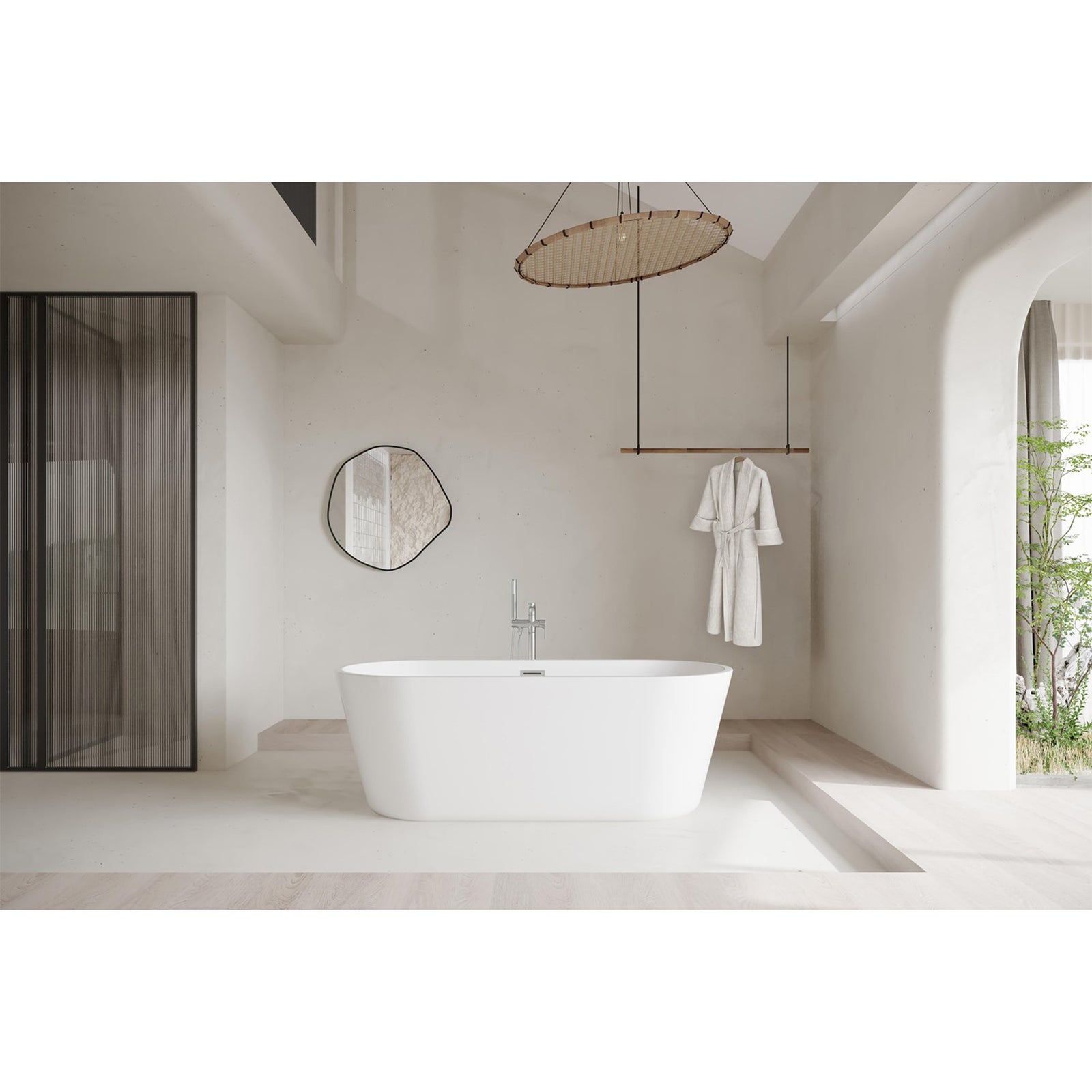 71 Inch Soaking Bathtub In Glossy White With Brushed Nickel Trim - View 2 - Joshua Marshal