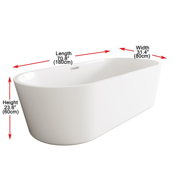 71 Inch Soaking Bathtub In Glossy White With Brushed Nickel Trim - View 6 - Joshua Marshal