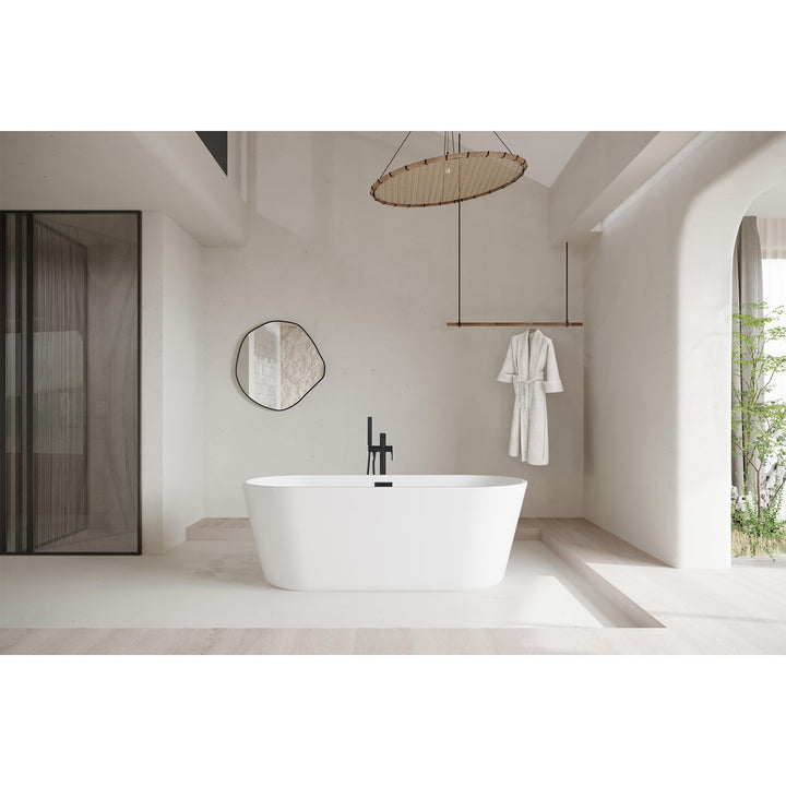 71 Inch Soaking Bathtub In Glossy White With Matte Black Trim - View 2 - Joshua Marshal