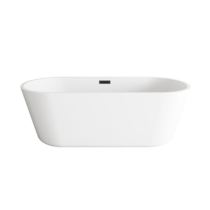71 Inch Soaking Bathtub In Glossy White With Matte Black Trim - View 3 - Joshua Marshal