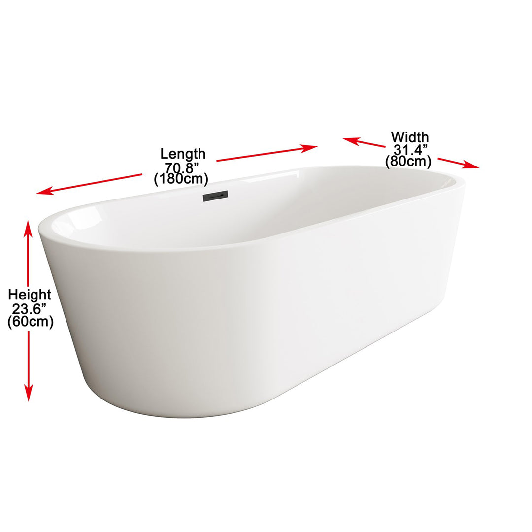 71 Inch Soaking Bathtub In Glossy White With Matte Black Trim - View 4 - Joshua Marshal