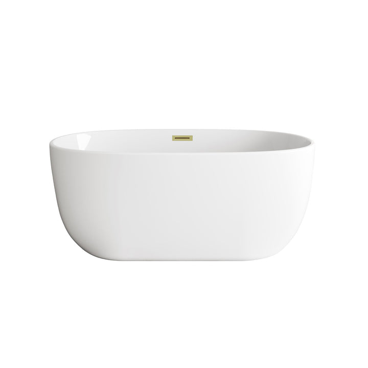 54 Inch Soaking Bathtub In Glossy White With Brushed Gold Trim - View 3 - Joshua Marshal
