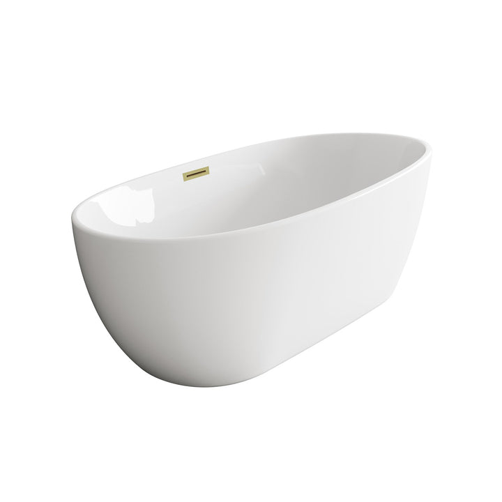 54 Inch Soaking Bathtub In Glossy White With Brushed Gold Trim - View 4 - Joshua Marshal