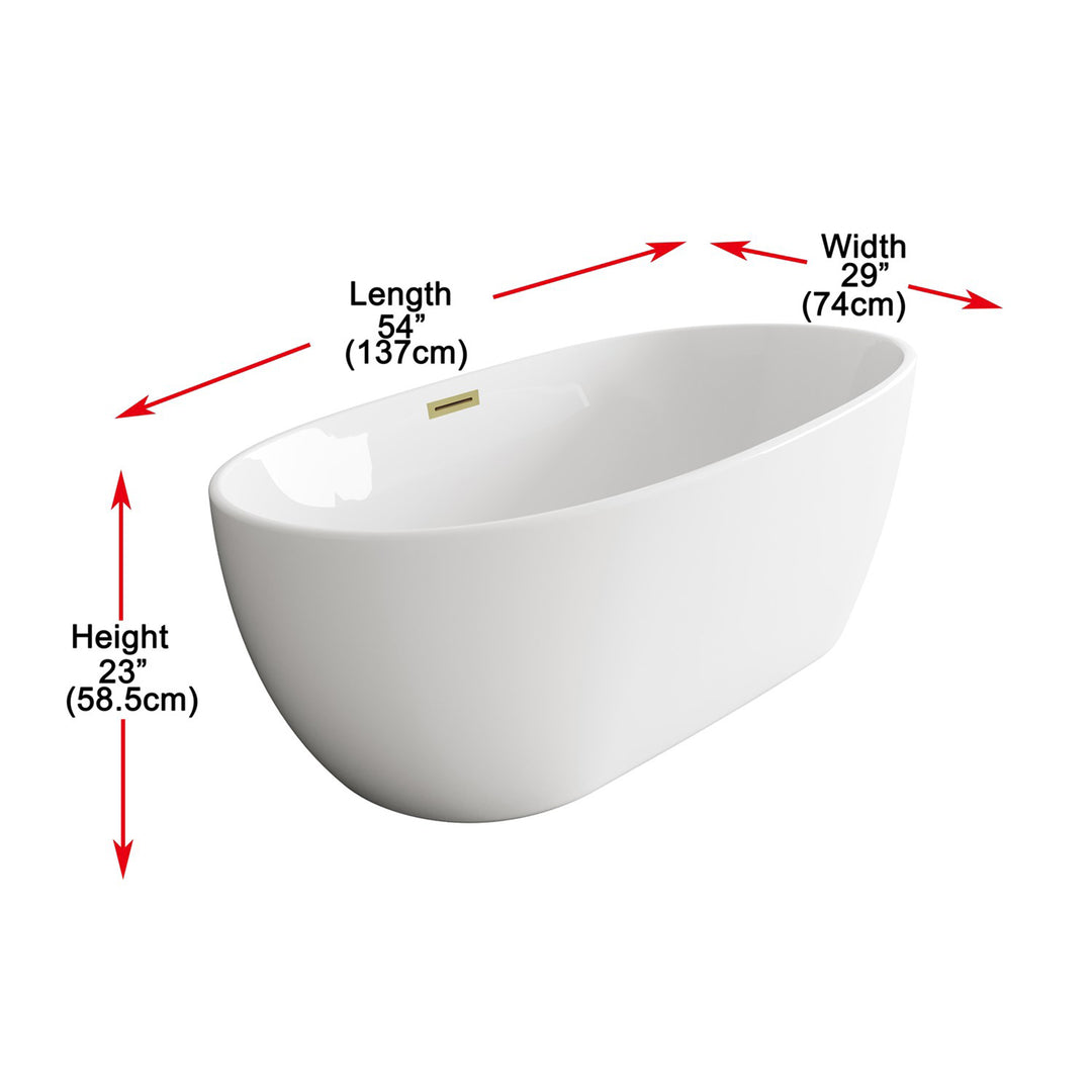 54 Inch Soaking Bathtub In Glossy White With Brushed Gold Trim - View 5 - Joshua Marshal