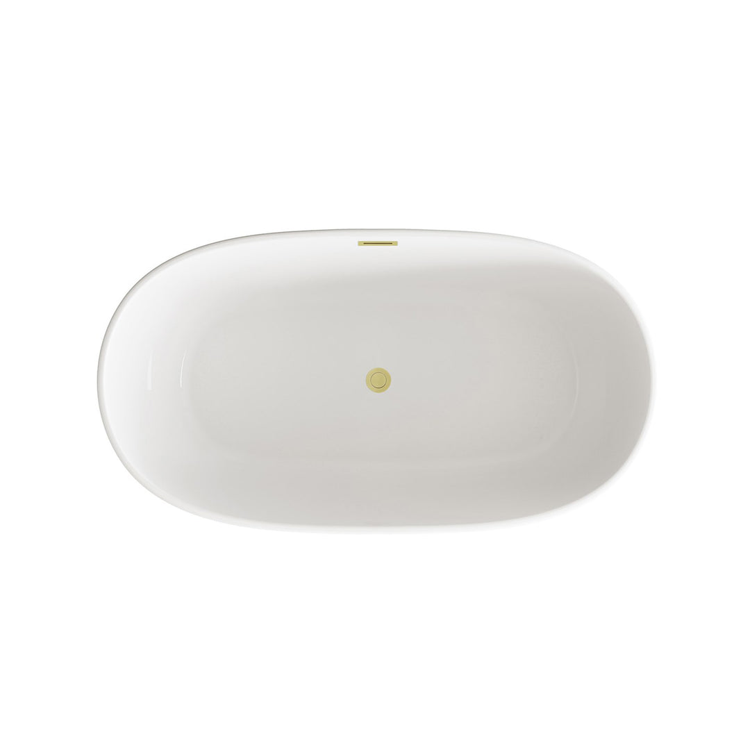 54 Inch Soaking Bathtub In Glossy White With Brushed Gold Trim - View 6 - Joshua Marshal