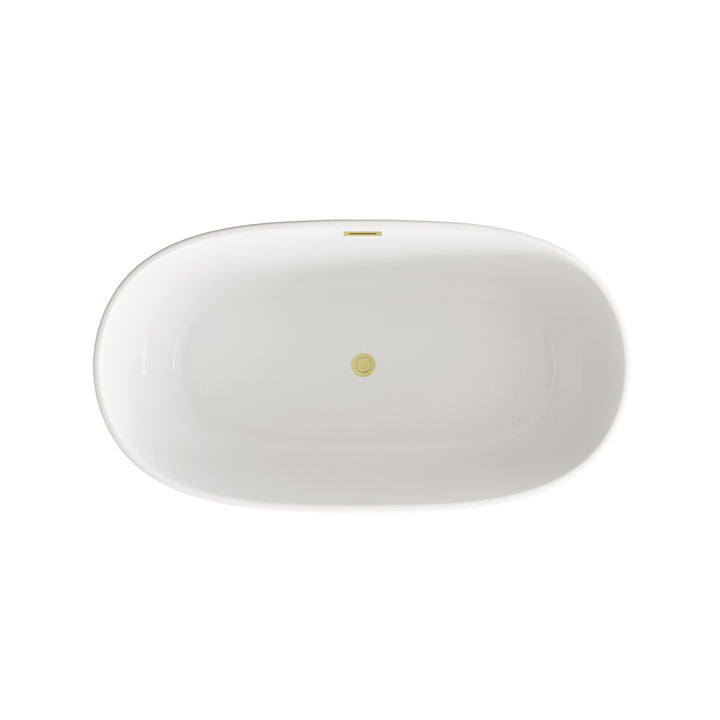 54 Inch Soaking Bathtub In Glossy White With Brushed Gold Trim - View 6 - Joshua Marshal