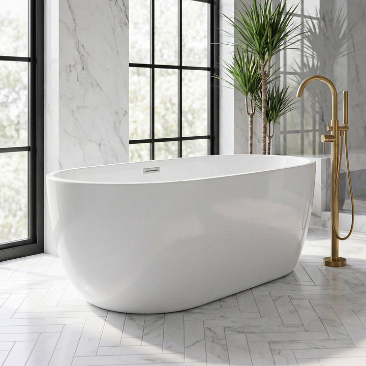 54 Inch Soaking Bathtub In Glossy White With Brushed Nickel Trim Glossy White Finish - KITCHEN & BATH by Joshua Marshal
