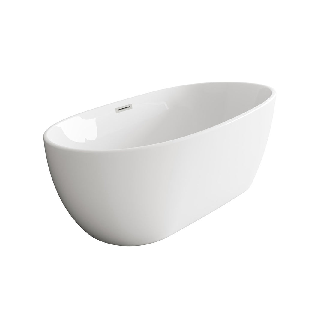 54 Inch Soaking Bathtub In Glossy White With Brushed Nickel Trim - View 4 - Joshua Marshal