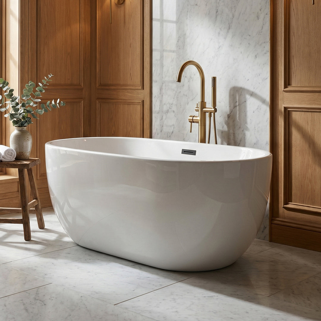 54 Inch Soaking Bathtub In Glossy White With Matte Black Trim Glossy White Finish - KITCHEN & BATH by Joshua Marshal