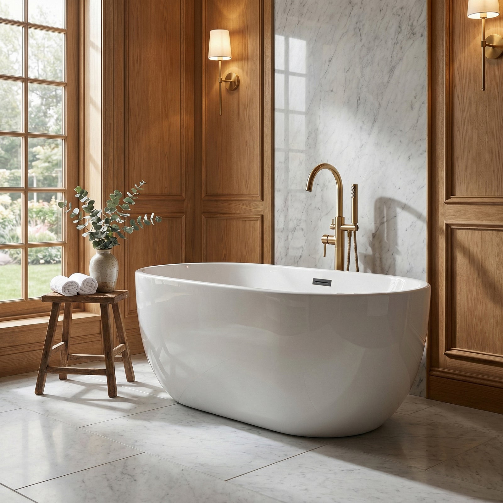 54 Inch Soaking Bathtub In Glossy White With Matte Black Trim - View 2 - Joshua Marshal