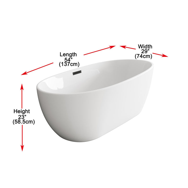 54 Inch Soaking Bathtub In Glossy White With Matte Black Trim - View 5 - Joshua Marshal