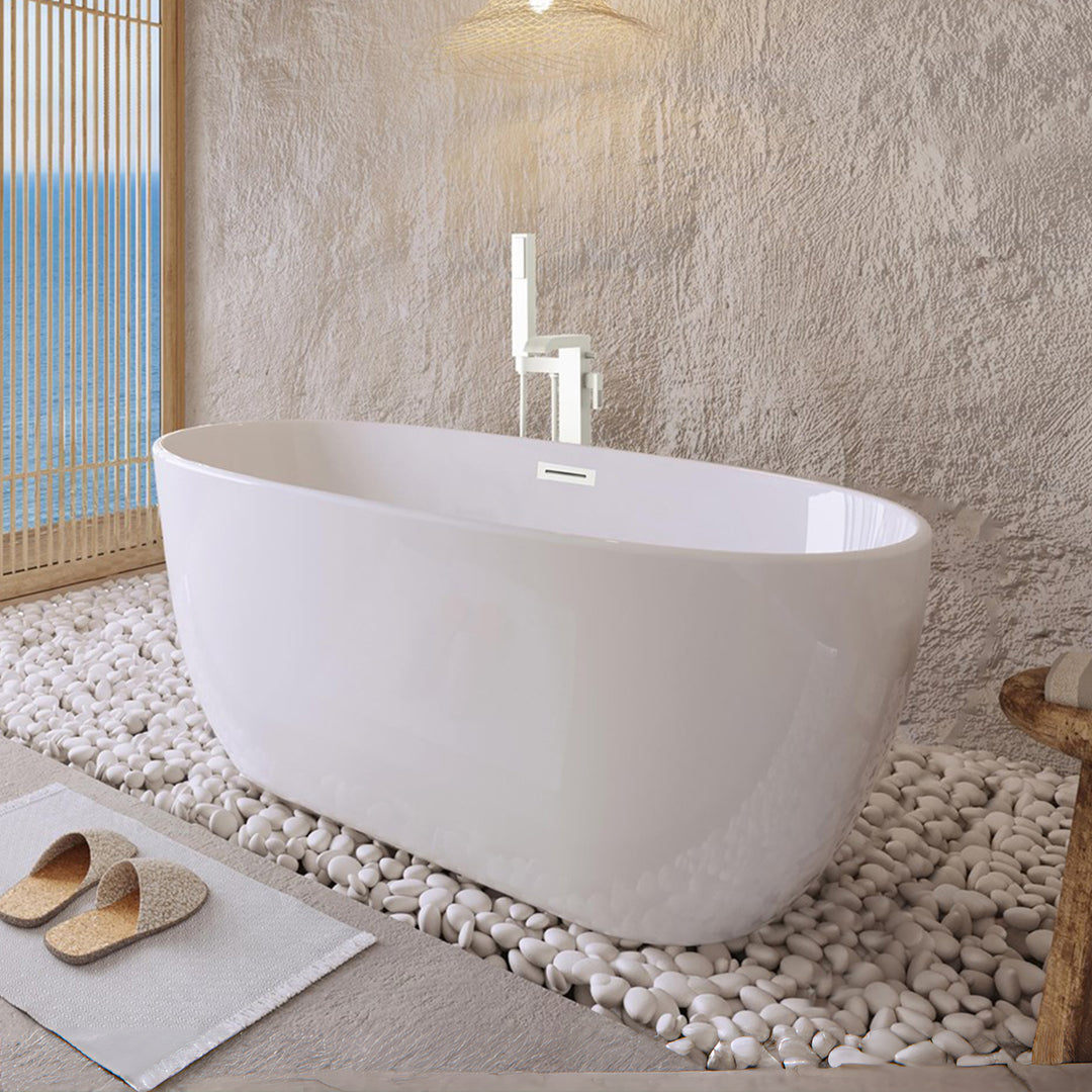 54 Inch Soaking Bathtub In Glossy White With Polished White Trim Glossy White Finish - KITCHEN & BATH by Joshua Marshal