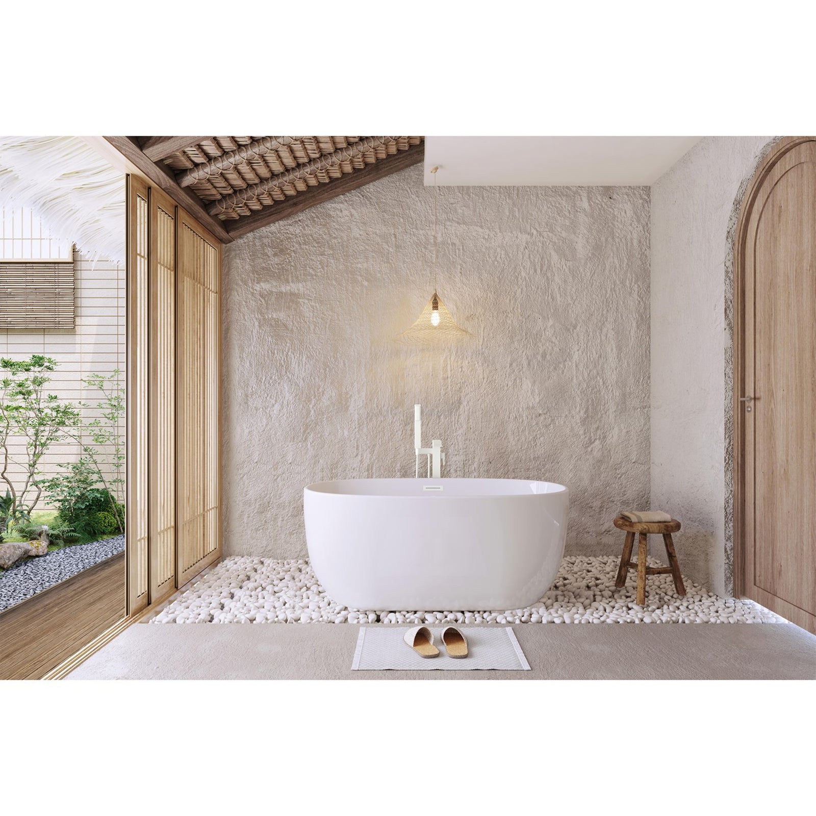 54 Inch Soaking Bathtub In Glossy White With Polished White Trim - View 2 - Joshua Marshal
