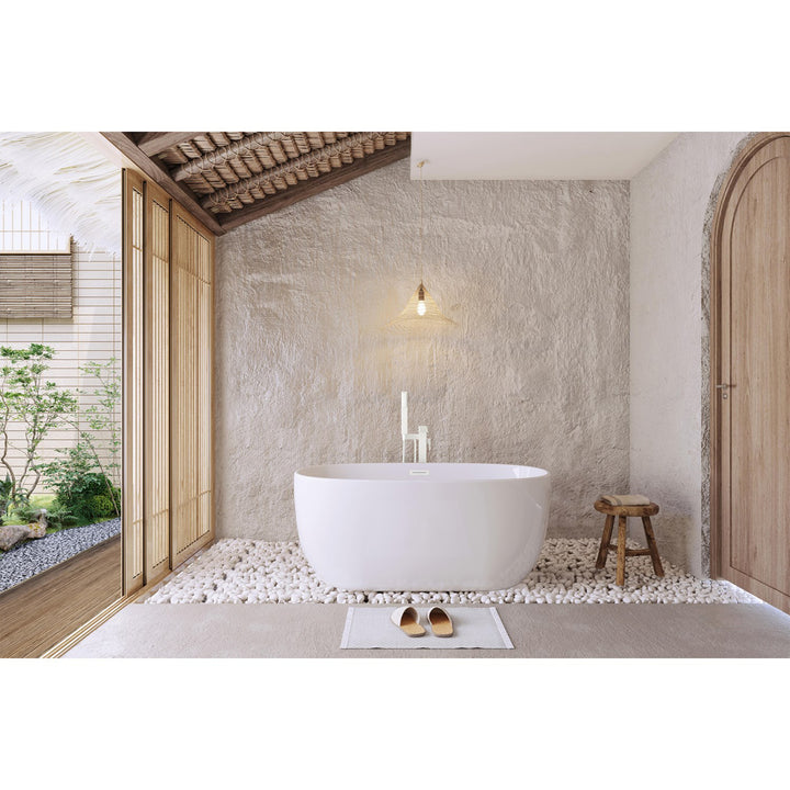 54 Inch Soaking Bathtub In Glossy White With Polished White Trim - View 2 - Joshua Marshal
