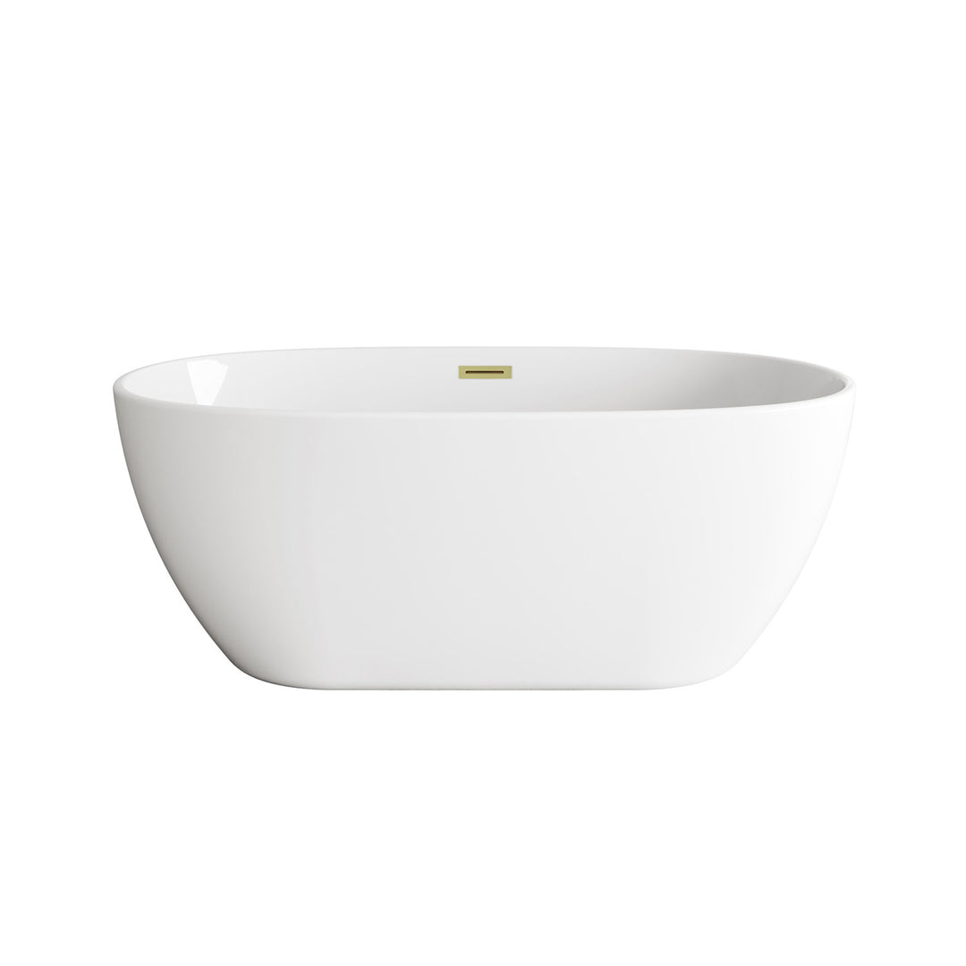 59 Inch Soaking Bathtub In Glossy White With Brushed Gold Trim - View 3 - Joshua Marshal