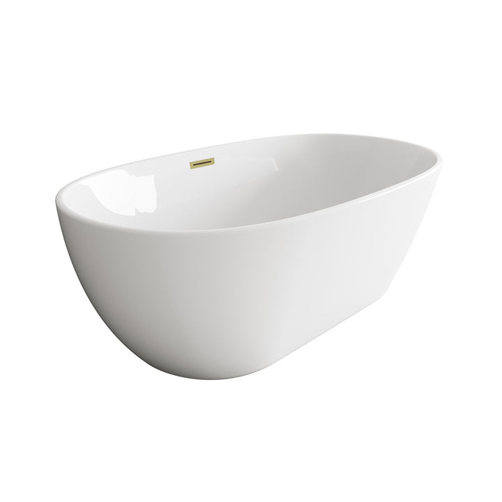 59 Inch Soaking Bathtub In Glossy White With Brushed Gold Trim - View 4 - Joshua Marshal