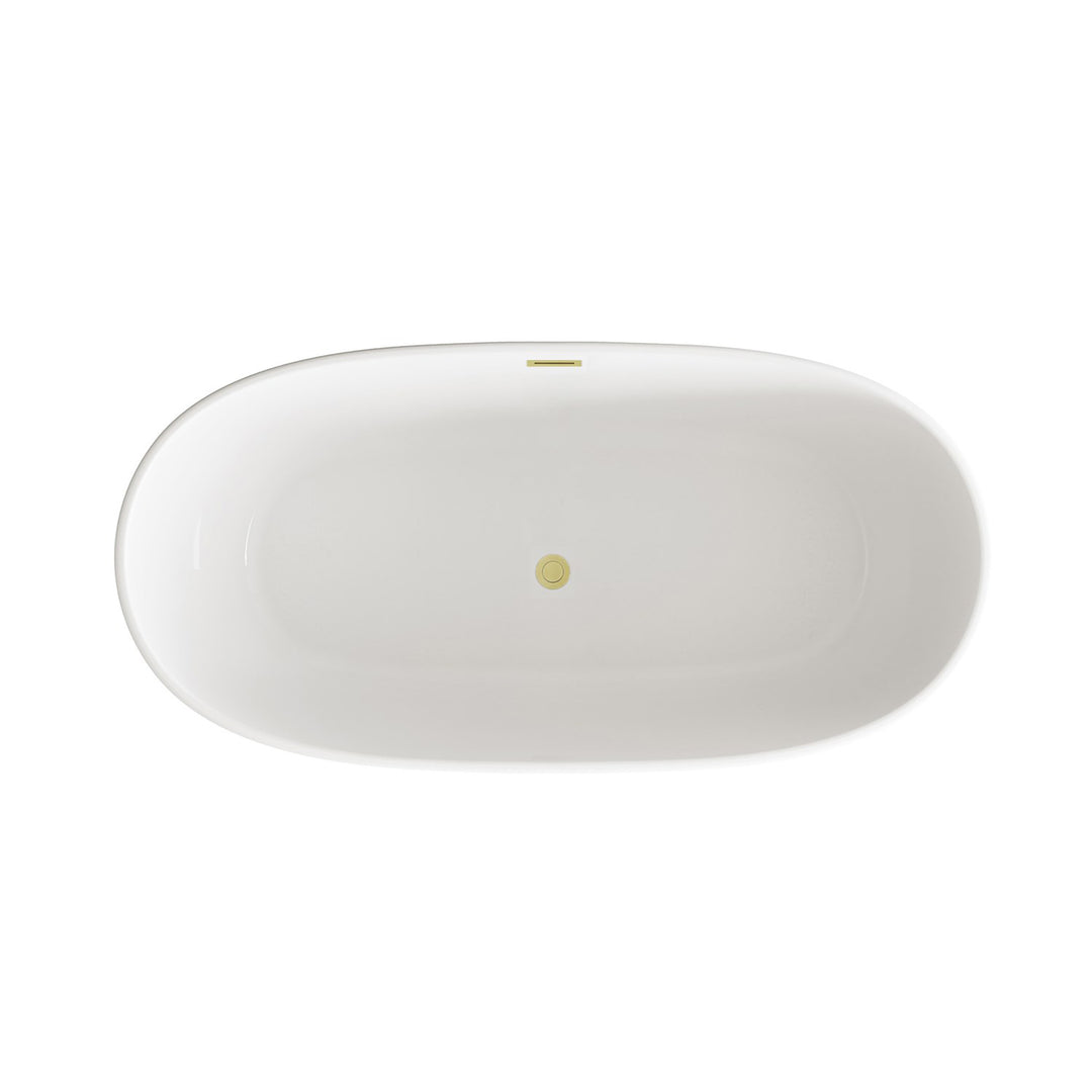 59 Inch Soaking Bathtub In Glossy White With Brushed Gold Trim - View 5 - Joshua Marshal