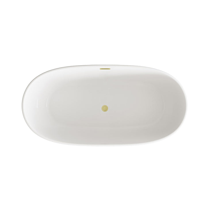 59 Inch Soaking Bathtub In Glossy White With Brushed Gold Trim - View 5 - Joshua Marshal