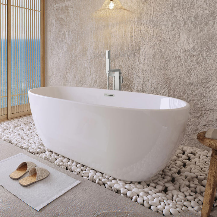59 Inch Soaking Bathtub In Glossy White With Brushed Nickel Trim Glossy White Finish - KITCHEN & BATH by Joshua Marshal