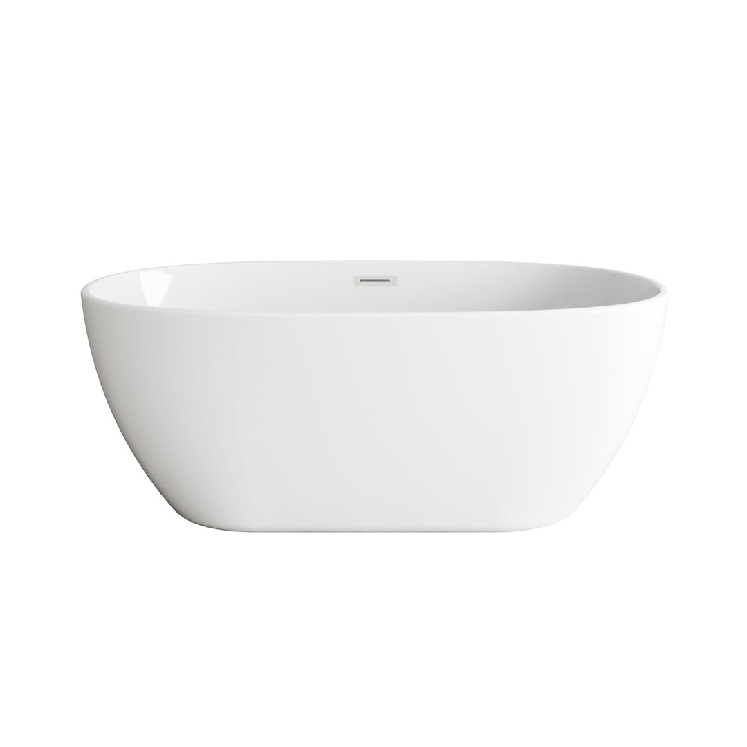 59 Inch Soaking Bathtub In Glossy White With Brushed Nickel Trim - View 3 - Joshua Marshal