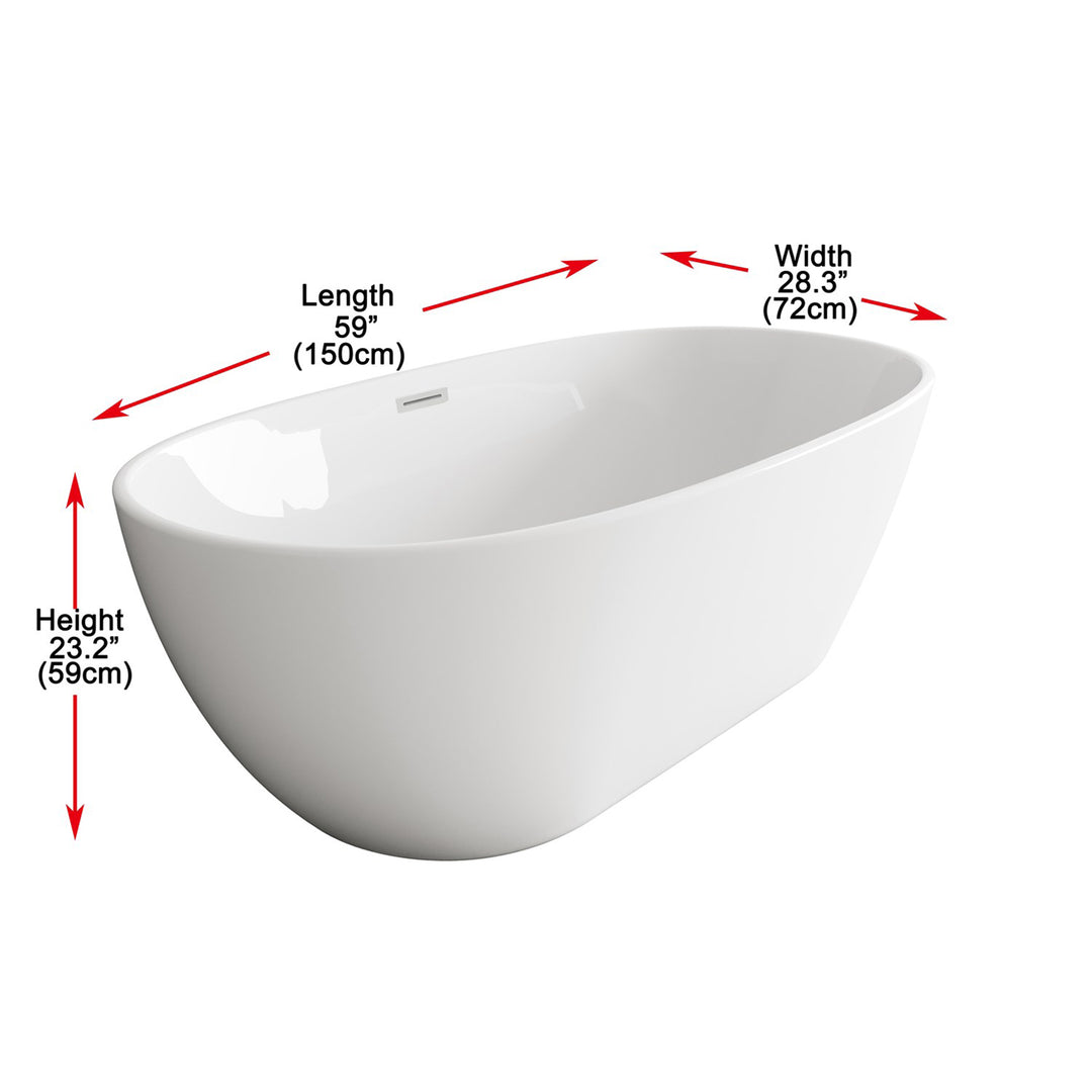 59 Inch Soaking Bathtub In Glossy White With Brushed Nickel Trim - View 5 - Joshua Marshal
