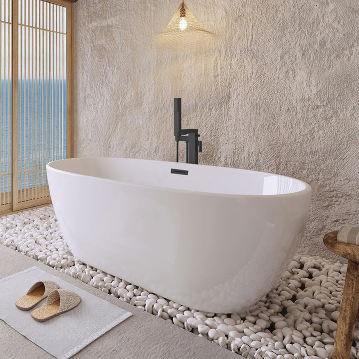 59 Inch Soaking Bathtub In Glossy White With Matte Black Trim Glossy White Finish - KITCHEN & BATH by Joshua Marshal